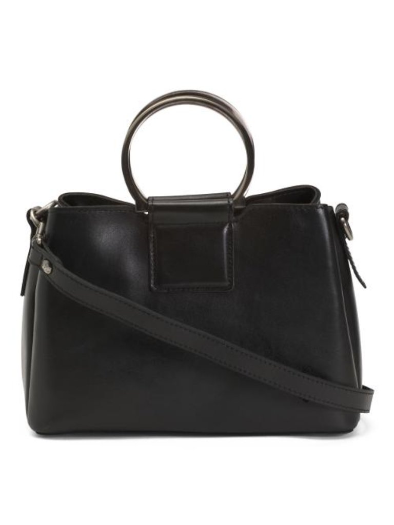 Patricia Nash Leather Empoli Metal Handles Multi Pocket Satchel With Strap